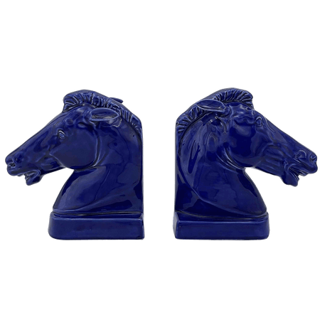Pair of Blue Horse Bookends