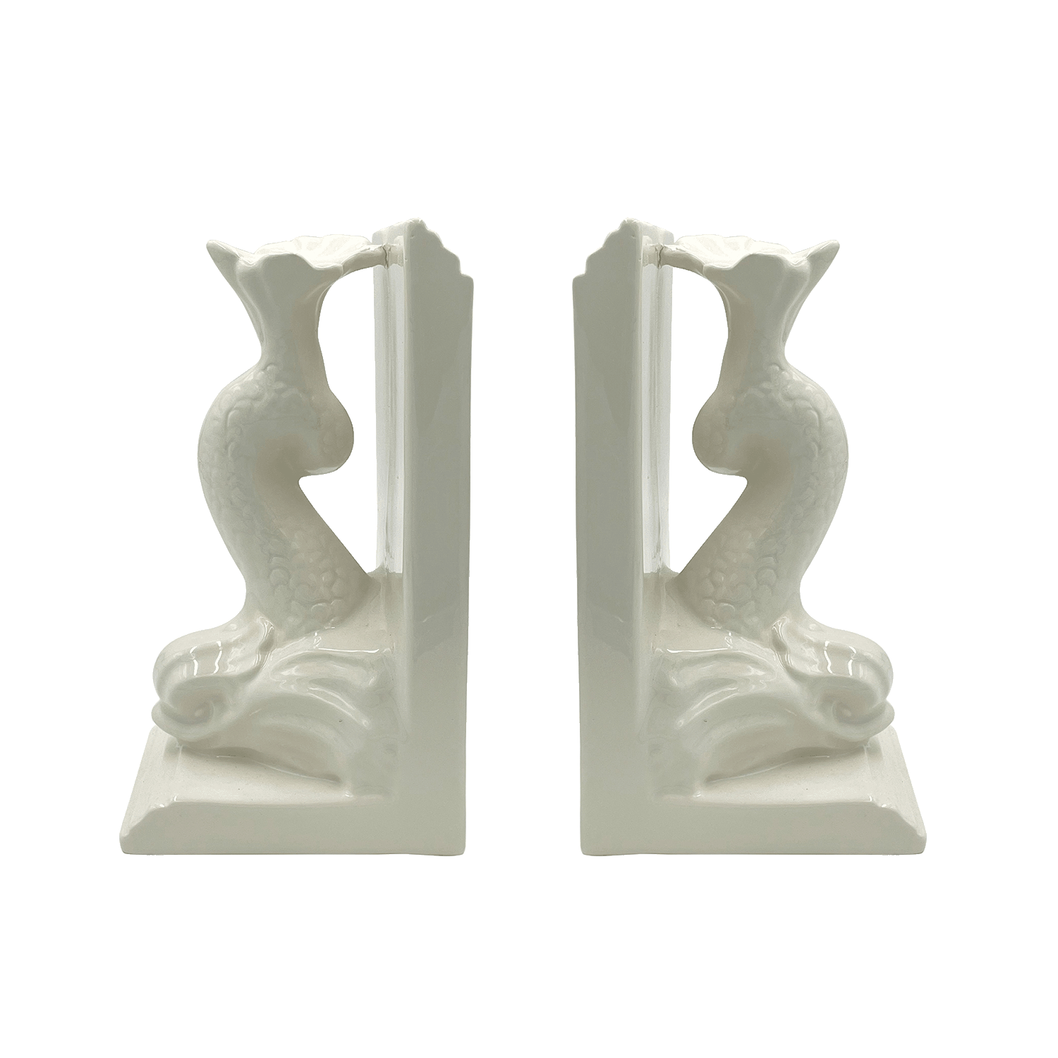 Pair of Cream Dolphin Bookends