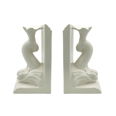 Pair of Cream Dolphin Bookends