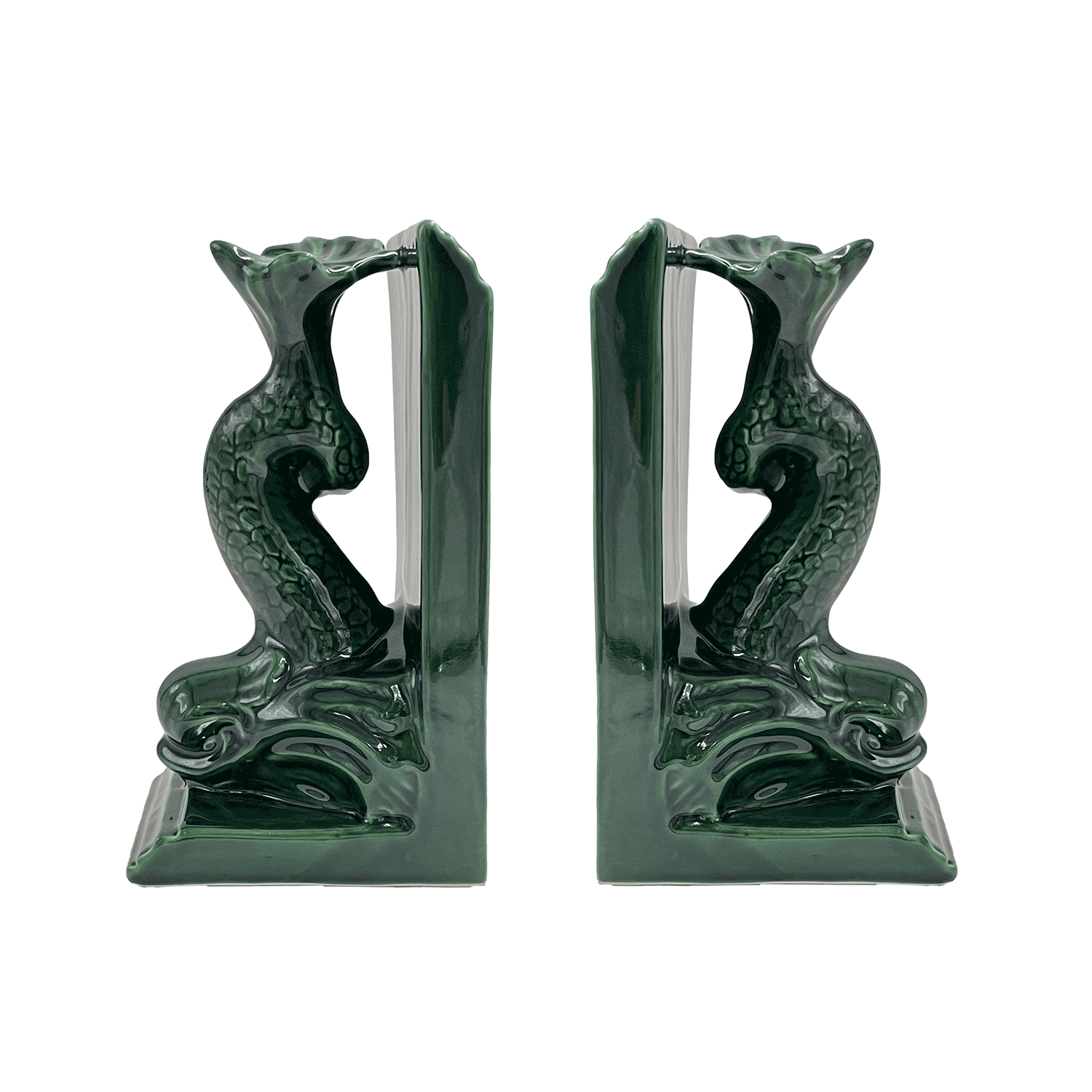 Pair of Emerald Green Dolphin Bookends