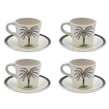 Palm Espresso Cup & Saucers (Set of 4)