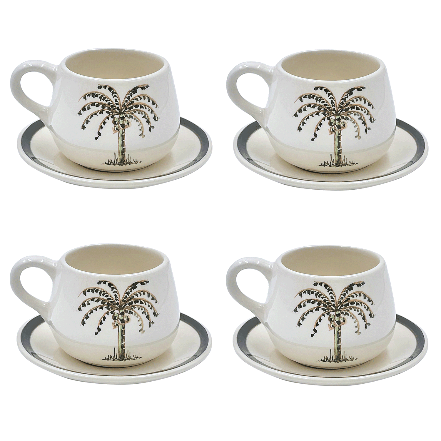 Palm Coffee Cup & Saucers (Set of 4)