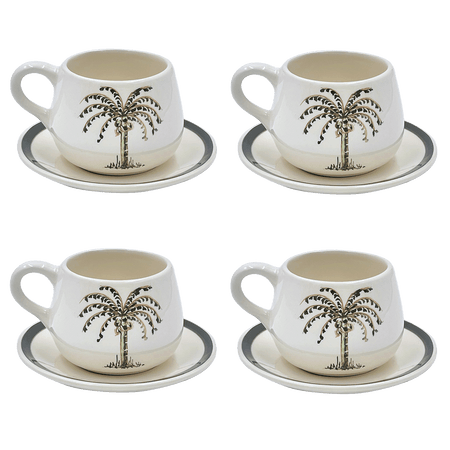 Palm Coffee Cup & Saucers (Set of 4)