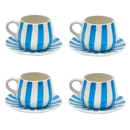 Light Blue Stripes Coffee Cup & Saucers (Set of 4)