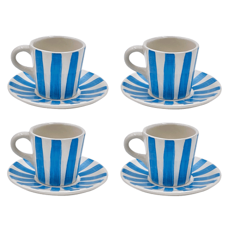 Light Blue Stripes Espresso Cup & Saucers (Set of 4)