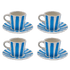 Light Blue Stripes Espresso Cup & Saucers (Set of 4)