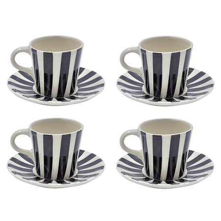 Black Stripes Espresso Cup & Saucers (Set of 4)