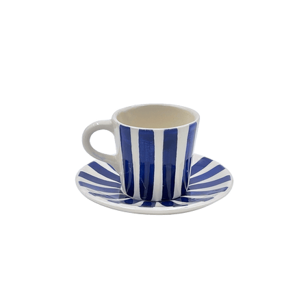 Navy Blue Stripes Espresso Cup & Saucer