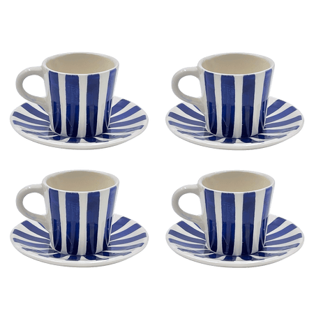Navy Blue Stripes Espresso Cup & Saucers (Set of 4)