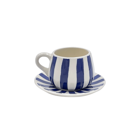 Navy Blue Stripes Coffee Cup & Saucer