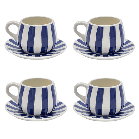 Navy Blue Stripes Coffee Cup & Saucers (Set of 4)