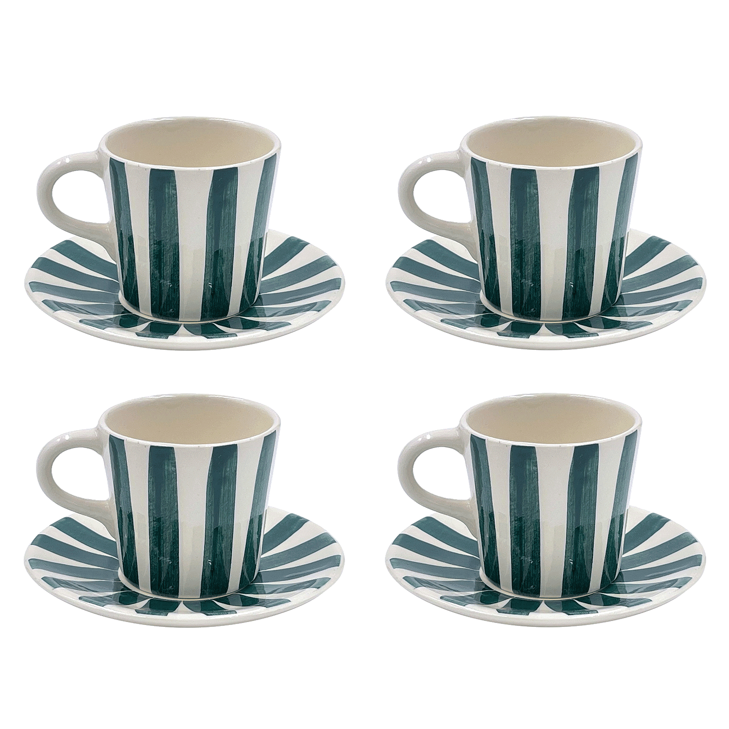 Green Stripes Espresso Cup & Saucers (Set of 4)