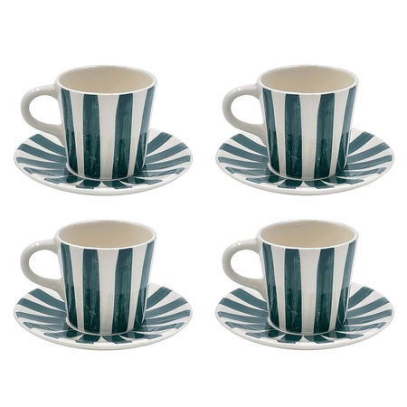 Green Stripes Espresso Cup & Saucers (Set of 4)