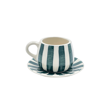 Green Stripes Coffee Cup & Saucer