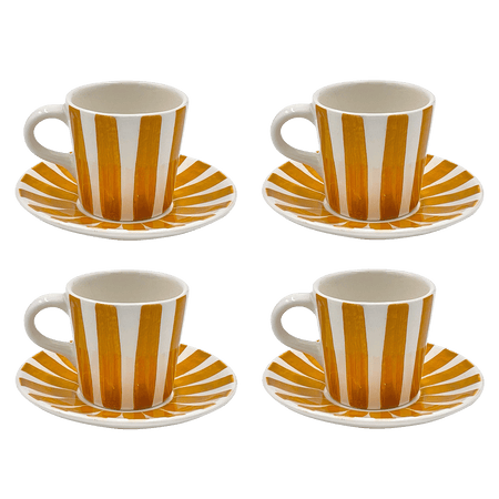 Yellow Stripes Espresso Cup & Saucers (Set of 4)