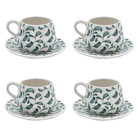 Green Scroll Coffee Cup & Saucers (Set of 4)