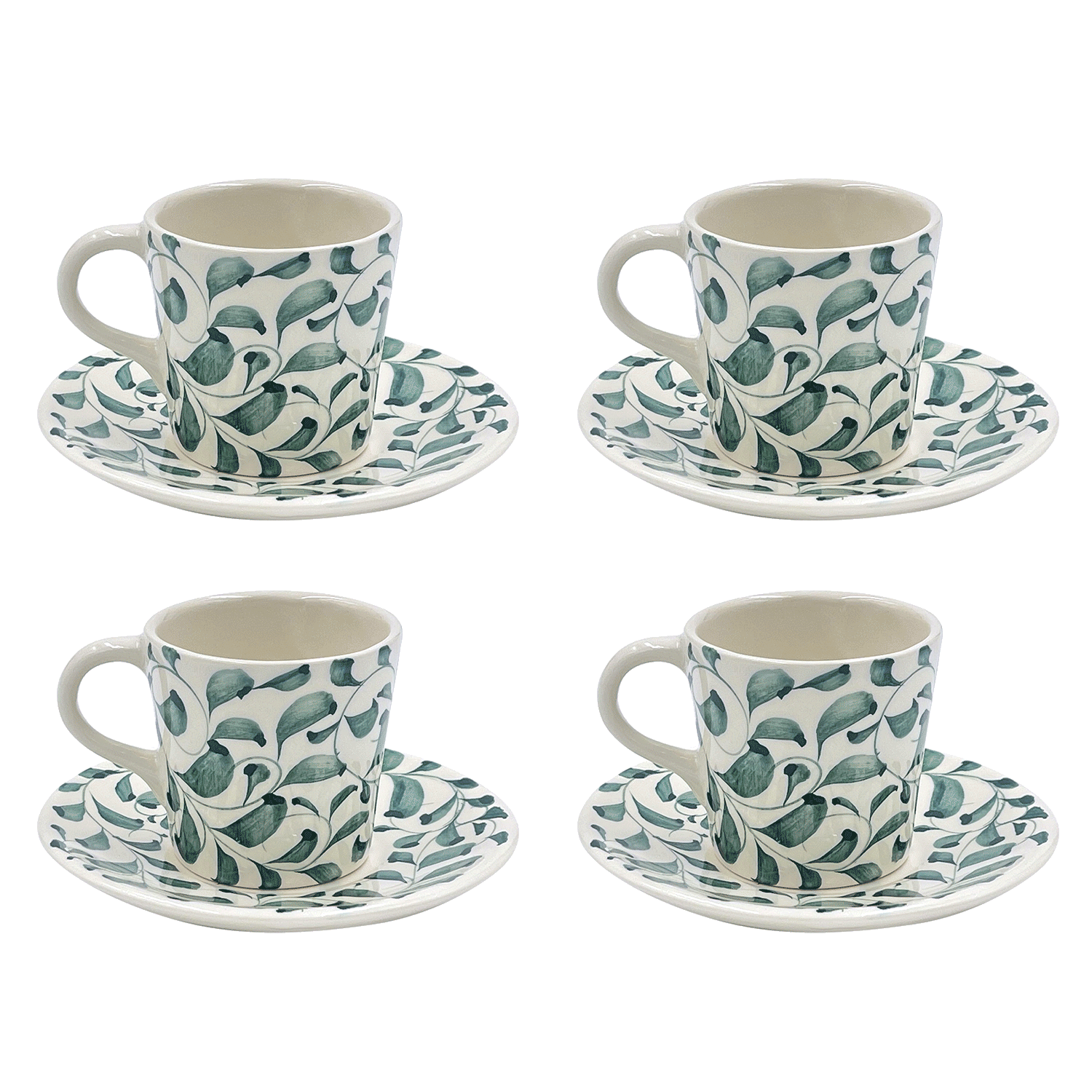 Green Scroll Espresso Cup & Saucers (Set of 4)