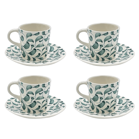 Green Scroll Espresso Cup & Saucers (Set of 4)