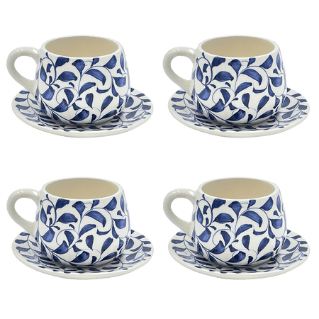 Navy Blue Scroll Coffee Cup & Saucer (Set of 4)