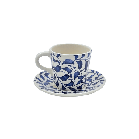 Navy Blue Scroll Espresso Cup & Saucer