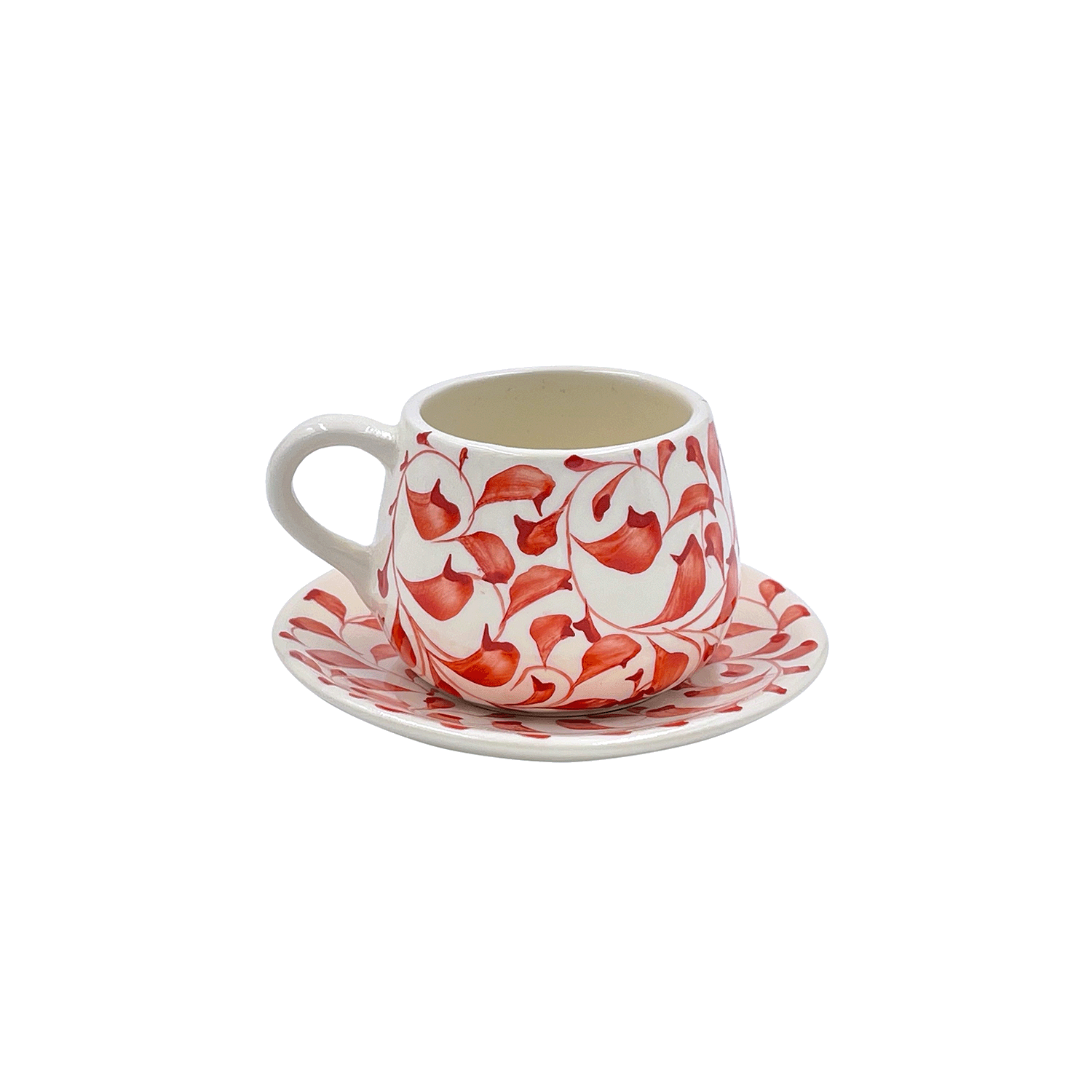 Red Scroll Coffee Cup & Saucer