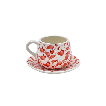 Red Scroll Coffee Cup & Saucer