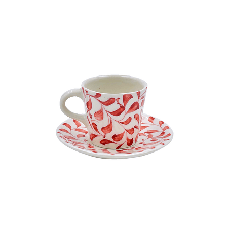 Red Scroll Espresso Cup & Saucer