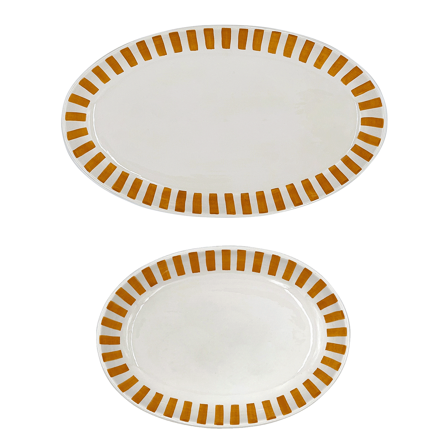 Yellow Stripes Serving Platters (Set of 2)