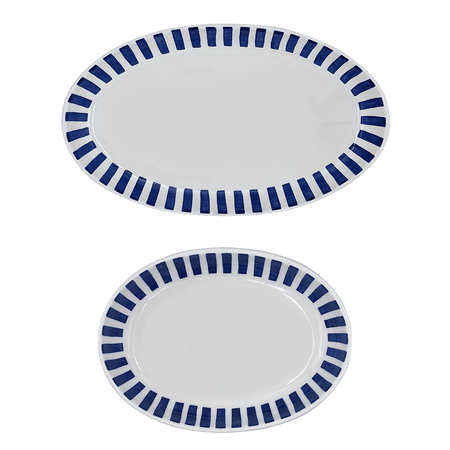 Navy Blue Stripes Serving Platters (Set of 2)