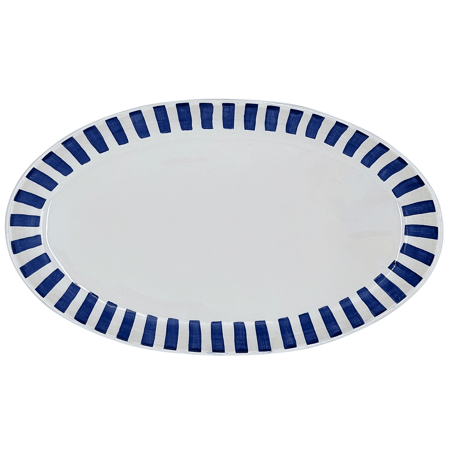 Large Navy Blue Stripes Oval Platter