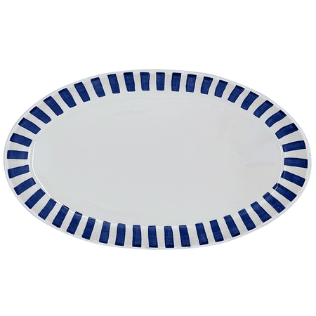 Large Navy Blue Stripes Oval Platter