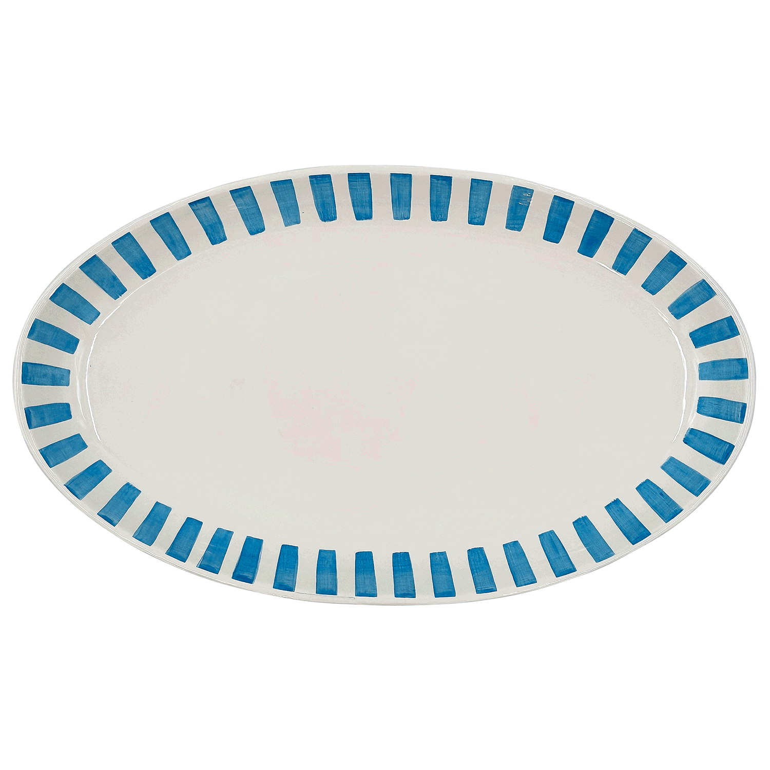 Large Light Blue Stripes Oval Platter