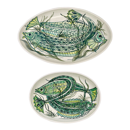 Green Aldo Fish Serving Platters (Set of 2)