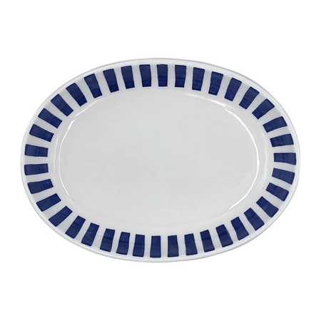 Small Navy Blue Stripes Oval Platter