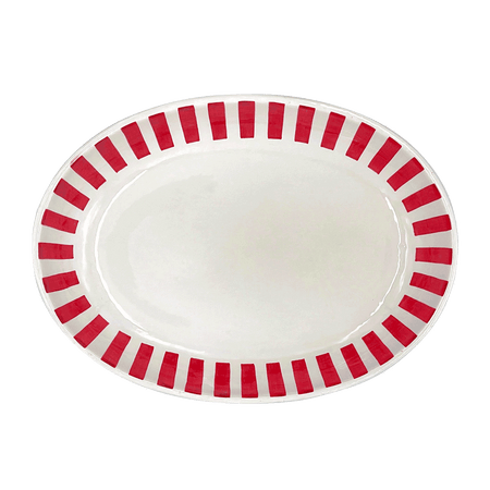Small Red Stripes Oval Platter