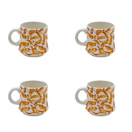 Small Yellow Scroll Mugs (Set of 4)