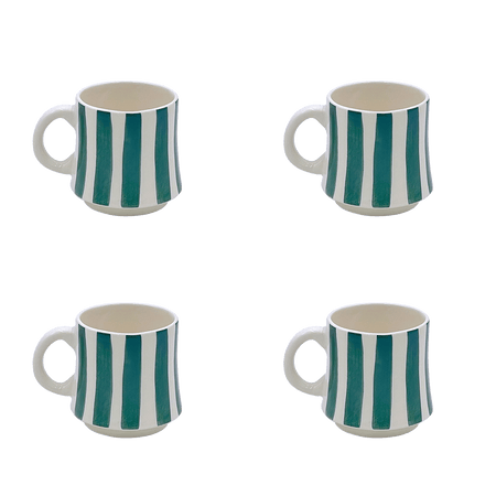 Small Green Stripes Mugs (Set of 4)