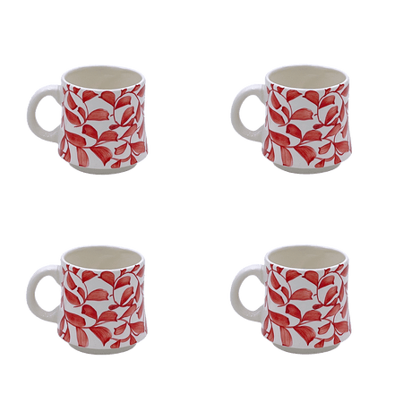 Small Red Scroll Mugs (Set of 4)