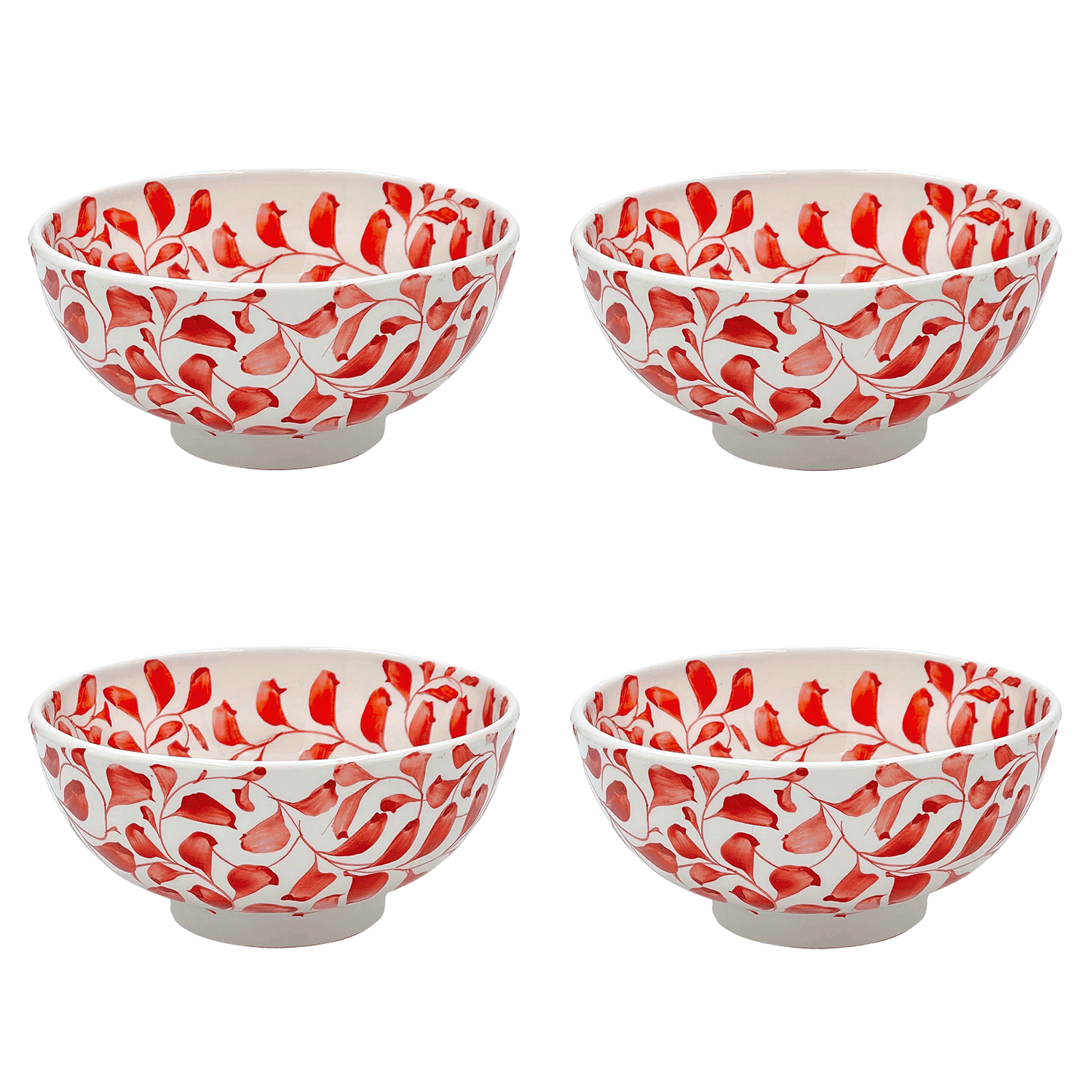 Medium Red Scroll Bowls (Set of 4)