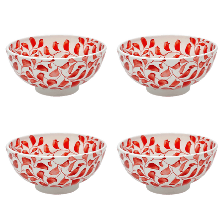 Medium Red Scroll Bowls (Set of 4)