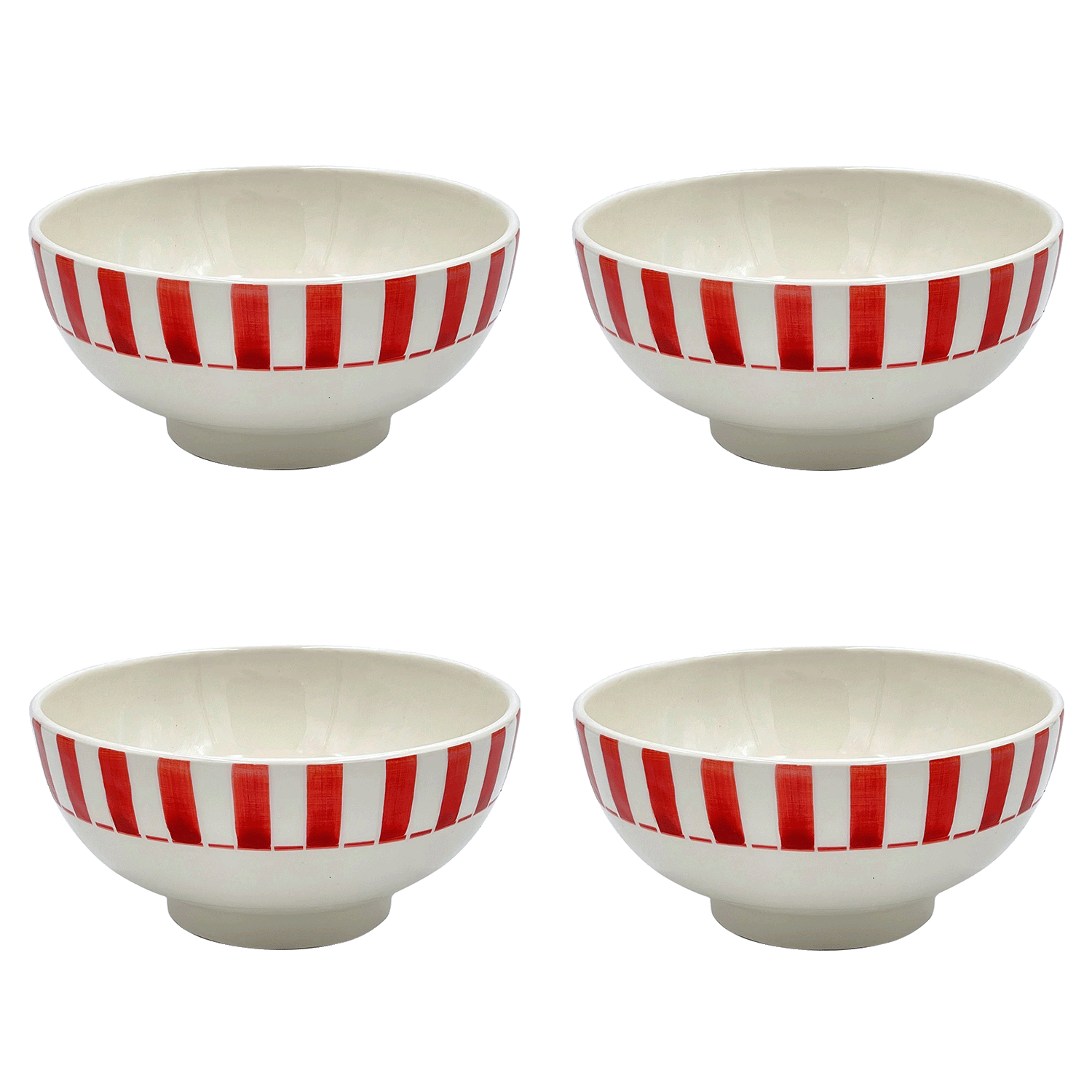 Medium Red Stripes Bowls (Set of 4)
