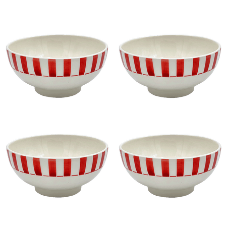 Medium Red Stripes Bowls (Set of 4)