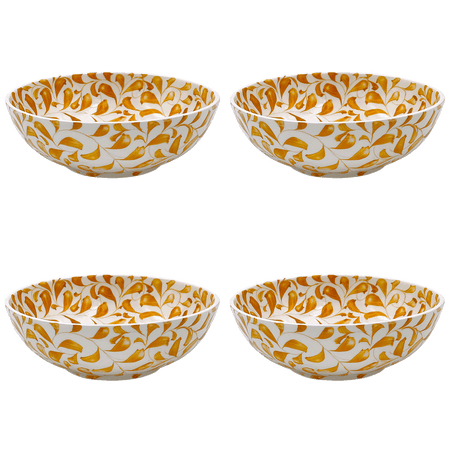 Large Yellow Scroll Bowls (Set of 4)