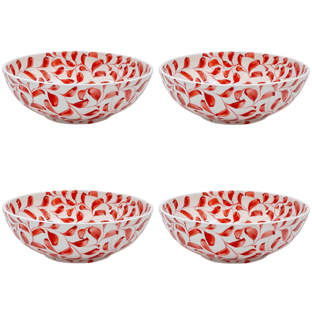 Large Red Scroll Bowls (Set of 4)