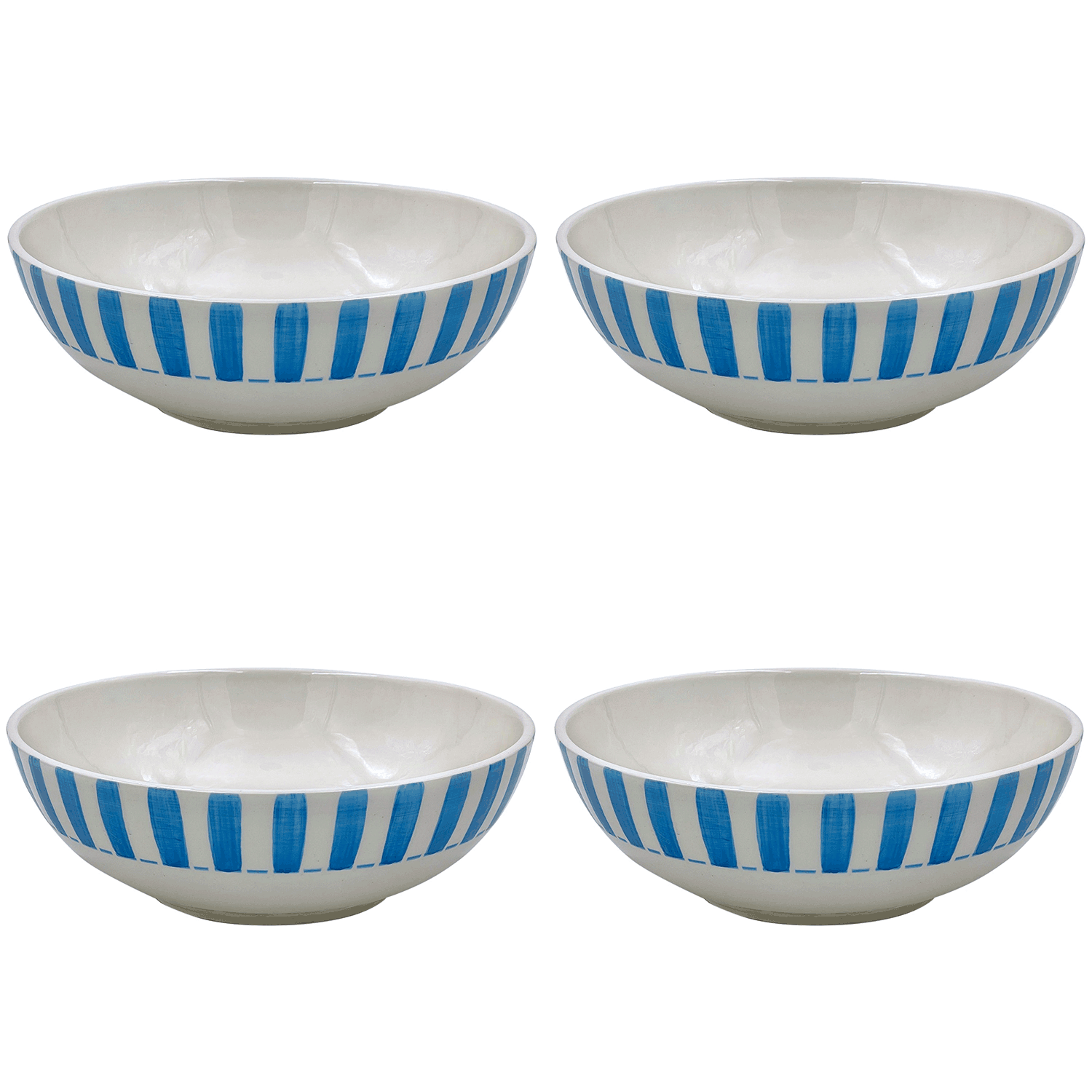 Large Light Blue Stripes Bowls (Set of 4)