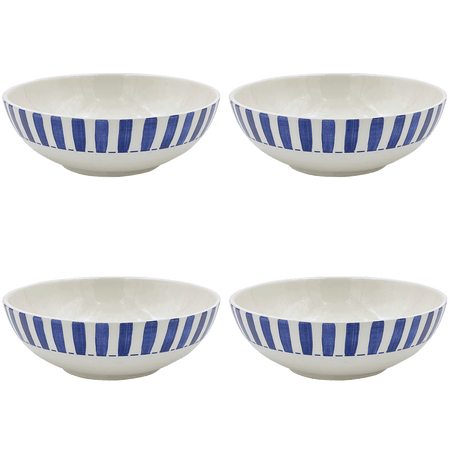 Large Navy Blue Stripes Bowls (Set of 4)