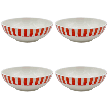 Large Red Stripes Bowls (Set of 4)