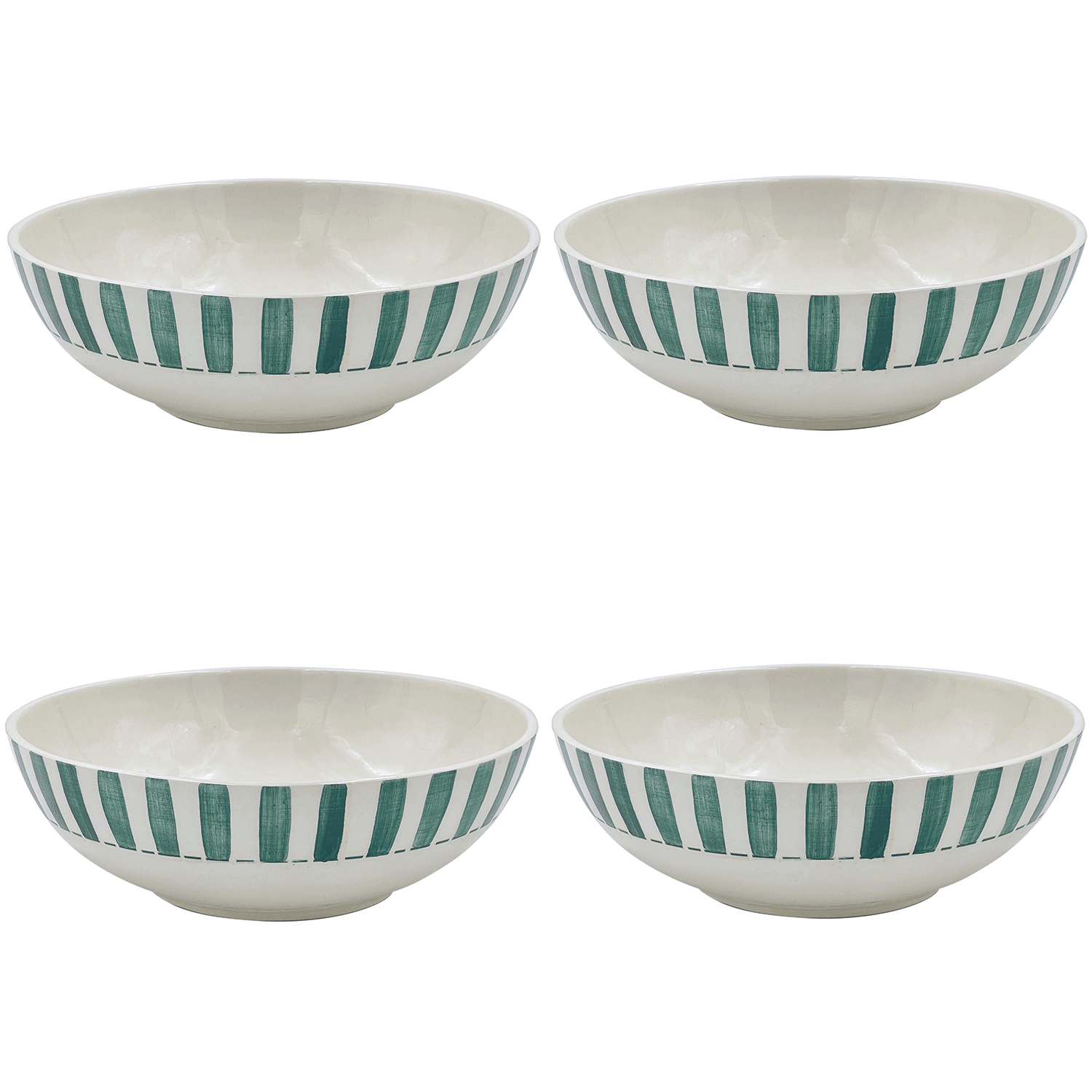 Large Green Stripes Bowls (Set of 4)
