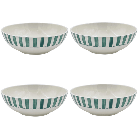 Large Green Stripes Bowls (Set of 4)