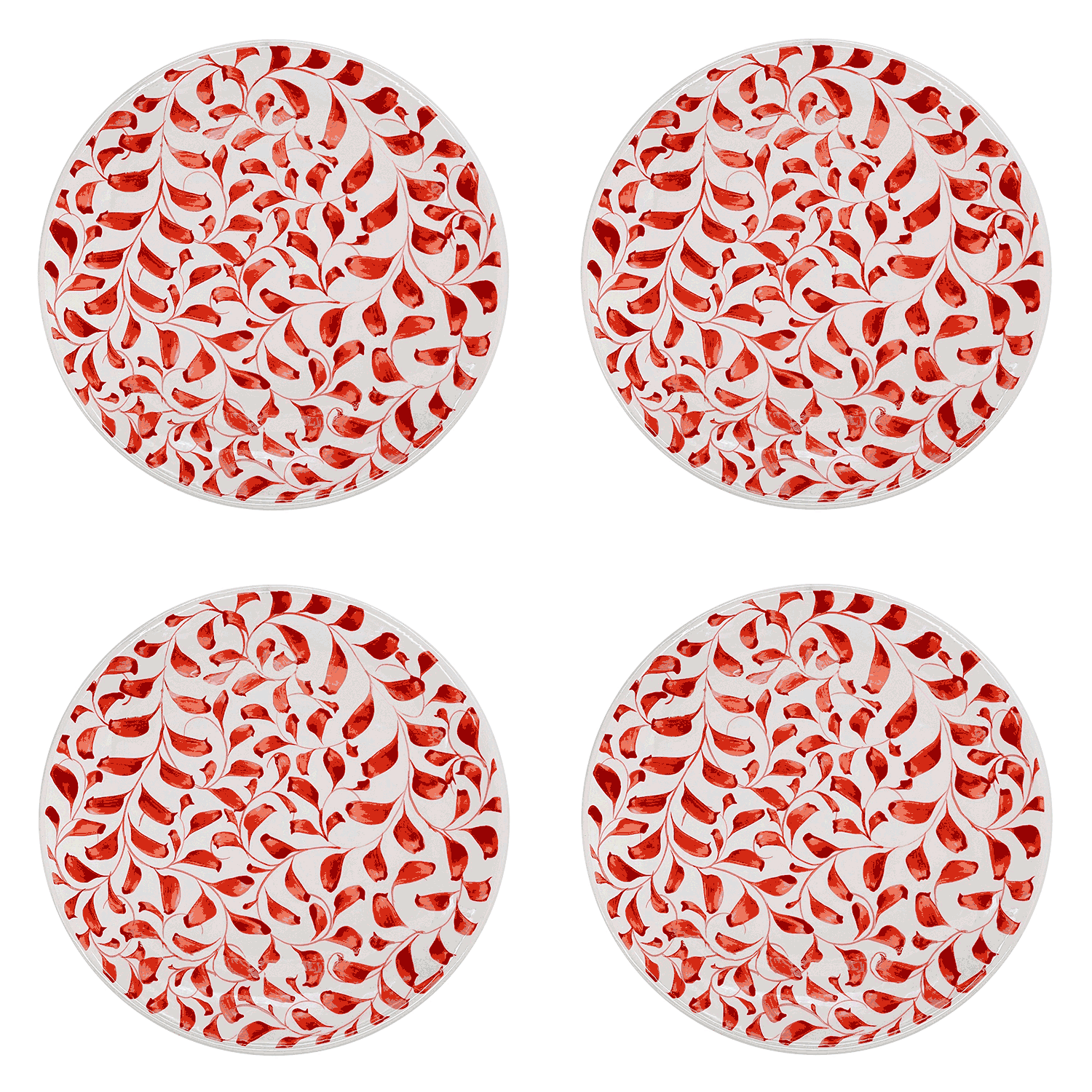 Red Scroll Dinner Plates (Set of 4)